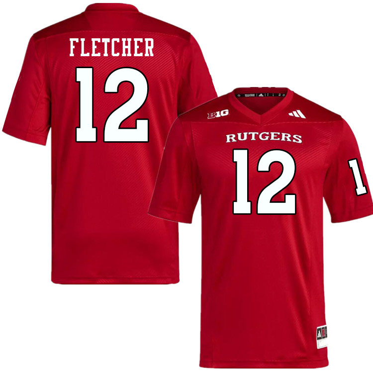 Men #12 Kenny Fletcher Rutgers Scarlet Knights 2024 College Football Jerseys Stitched-Scarlet